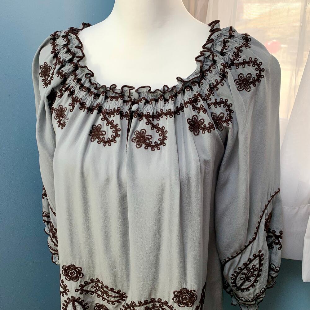 Anthropologie Blue Tassel Embroidered Silk Dress Size XS - Picture 2 of 7